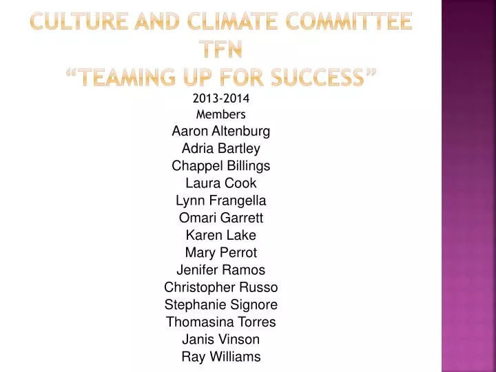 culture and climate committee tfn teaming up for success