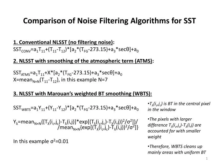 comparison of noise filtering algorithms for sst