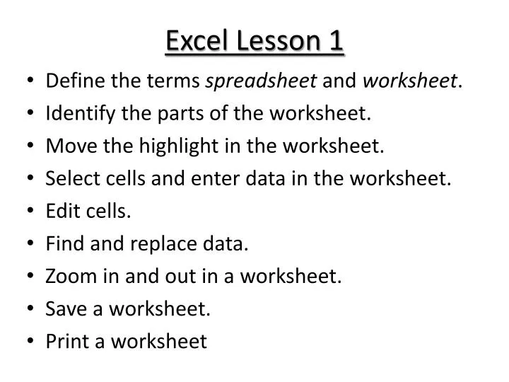 excel lesson 1