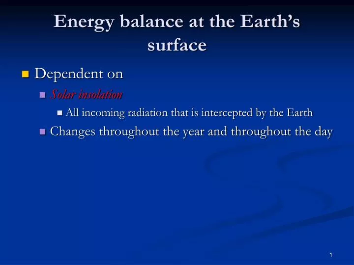 energy balance at the earth s surface