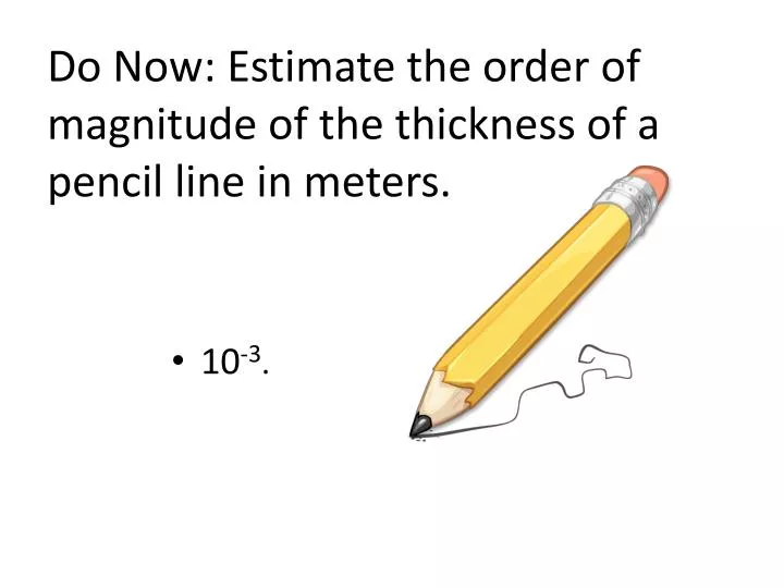 do now estimate the order of magnitude of the thickness of a pencil line in meters