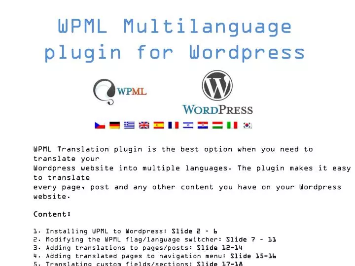 wpml multilanguage plugin for wordpress