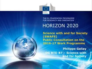 Science with and for Society ( SWAFS) Public Consultation on the 2016-17 Work Programme