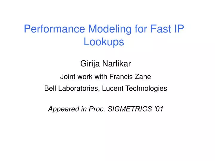 performance modeling for fast ip lookups