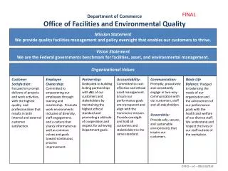 Department of Commerce Office of Facilities and Environmental Quality