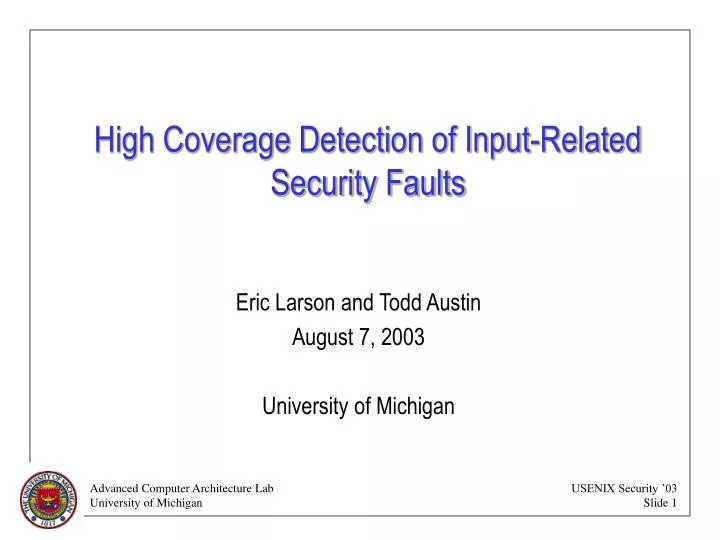 high coverage detection of input related security faults