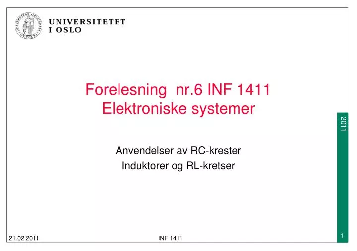 forelesning nr 6 inf 1411 elektroniske systemer