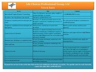 Life Choices Professional Group, LLC Fees &amp; Rates