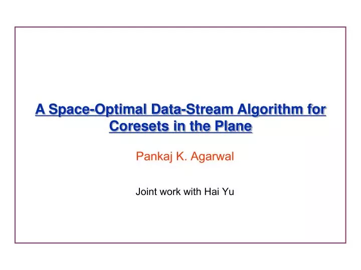 a space optimal data stream algorithm for coresets in the plane
