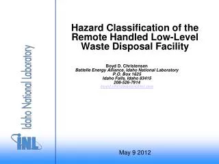 Hazard Classification of the Remote Handled Low-Level Waste Disposal Facility