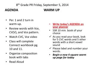 8 th Grade PR Friday, September 5, 2014
