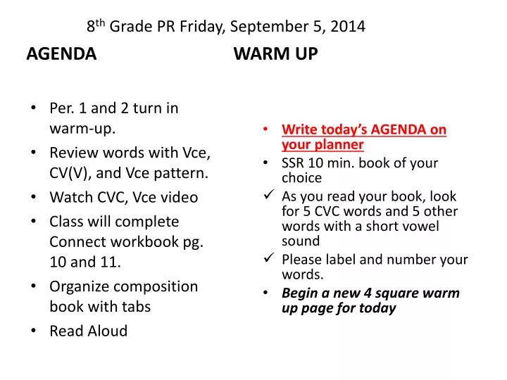8 th grade pr friday september 5 2014