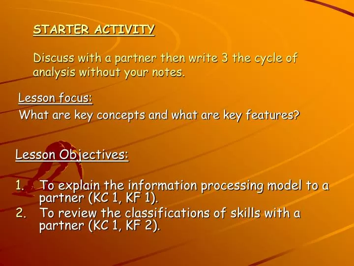 starter activity discuss with a partner then write 3 the cycle of analysis without your notes