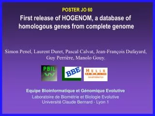 First release of HOGENOM, a database of homologous genes from complete genome