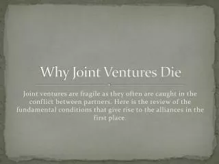 Why Joint Ventures Die