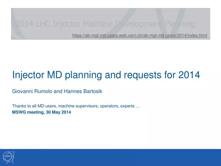 injector md planning and requests for 2014