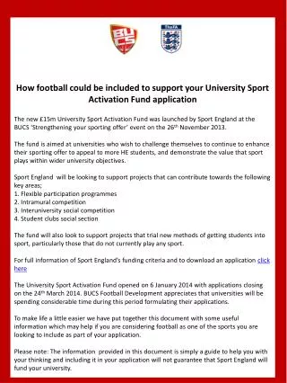 How football could be included to support your University Sport Activation Fund application