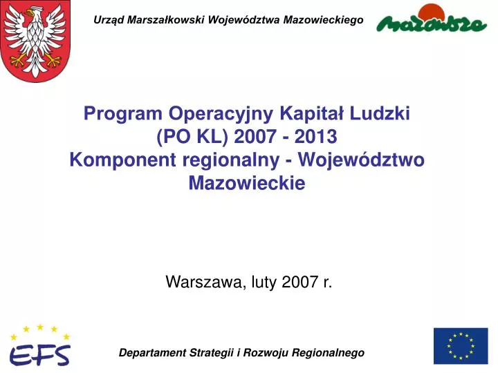 program operacyjny kapita ludzki po kl 2007 2013 komponent regionalny wojew dztwo mazowieckie