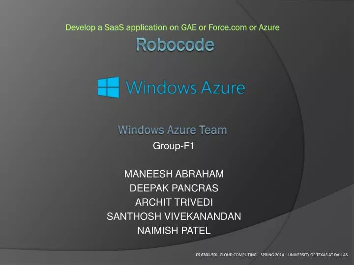 develop a saas application on gae or force com or azure robocode windows azure team