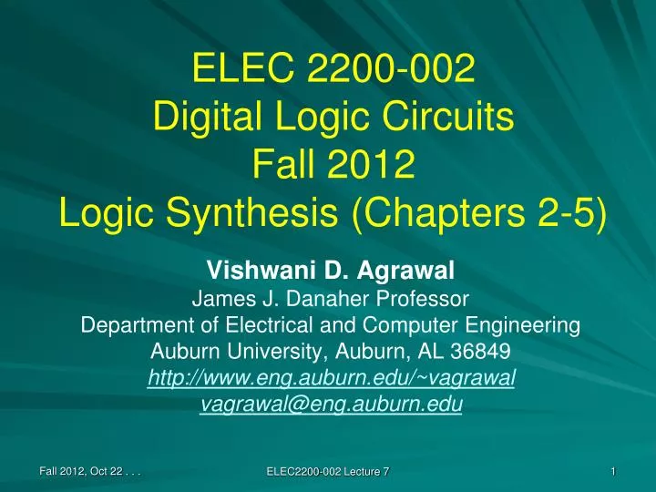elec 2200 002 digital logic circuits fall 2012 logic synthesis chapters 2 5