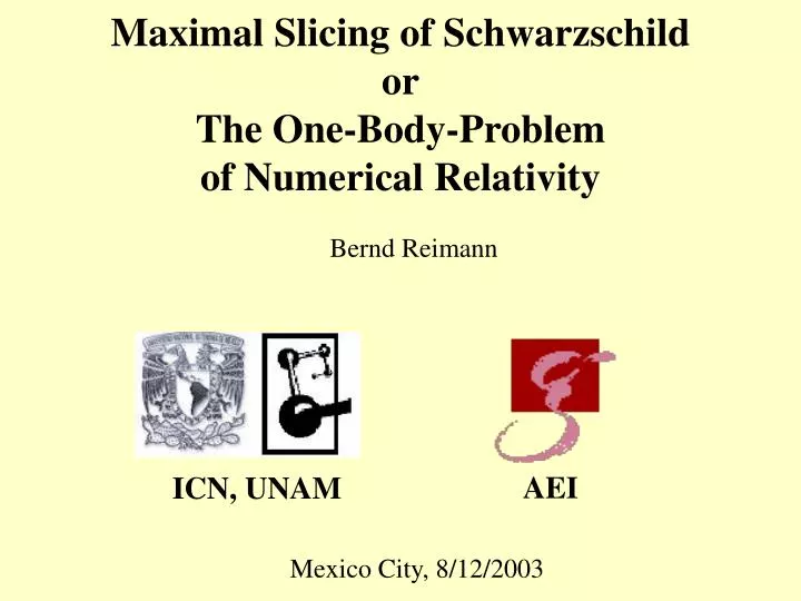 maximal slicing of schwarzschild or the one body problem of numerical relativity