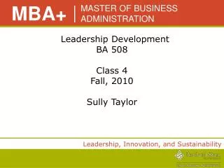 Leadership Development BA 508 Class 4 Fall, 2010 Sully Taylor