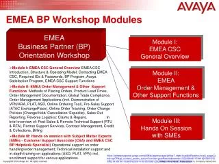 EMEA BP Workshop Modules