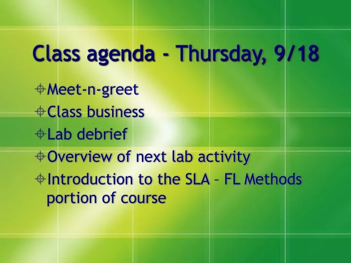 class agenda thursday 9 18