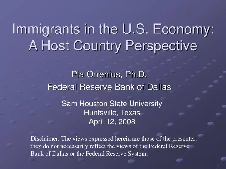 immigrants in the u s economy a host country perspective