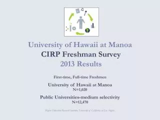 University of Hawaii at Manoa CIRP Freshman Survey 2013 Results