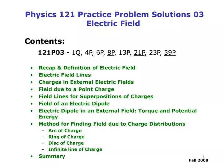 physics 121 practice problem solutions 03 electric field