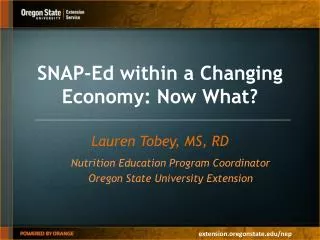 SNAP-Ed within a Changing Economy: Now What?