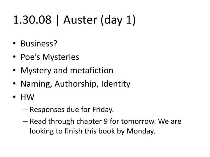 1 30 08 auster day 1