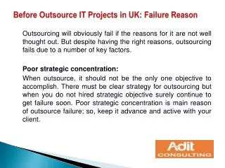 Before Outsource IT Projects in UK: Failure Reason