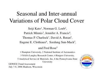 Seasonal and Inter-annual Variations of Polar Cloud Cover