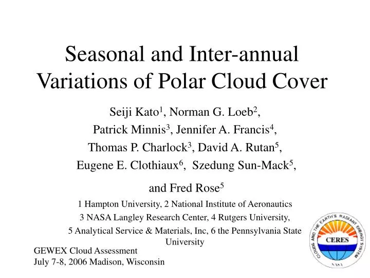 seasonal and inter annual variations of polar cloud cover