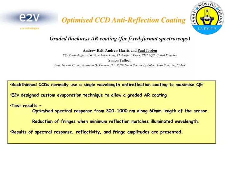 optimised ccd anti reflection coating