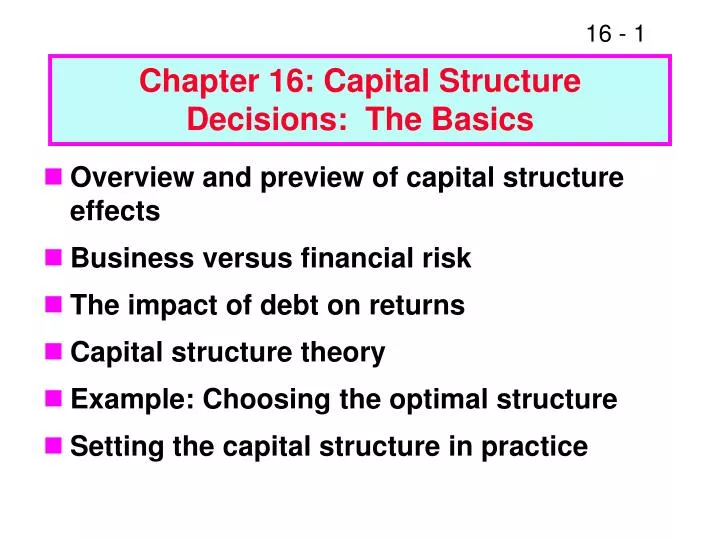 chapter 16 capital structure decisions the basics