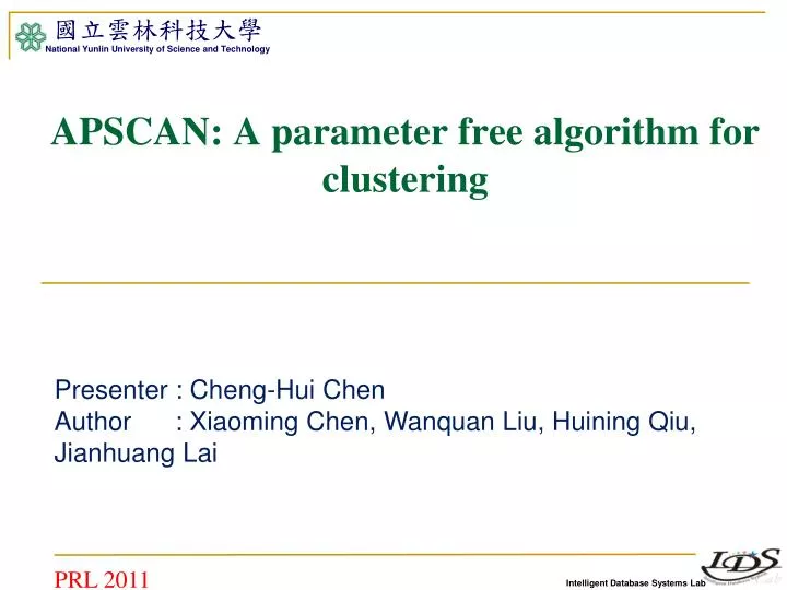 apscan a parameter free algorithm for clustering