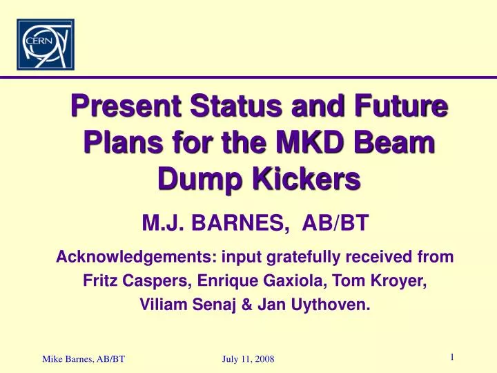 present status and future plans for the mkd beam dump kickers