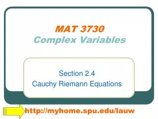 MAT 3730 Complex Variables