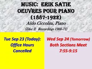 Tue Sep 23 (Today): Office Hours Cancelled