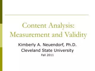 Content Analysis: Measurement and Validity