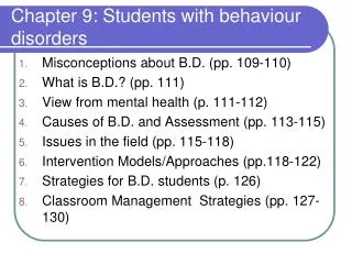 Chapter 9: Students with behaviour disorders