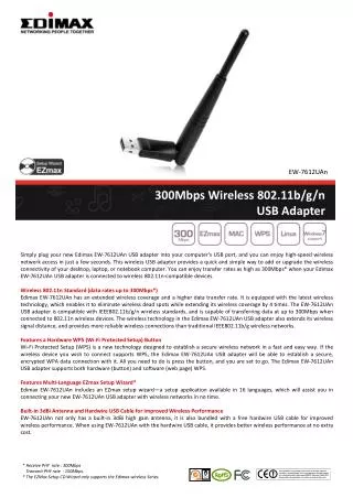 300Mbps Wireless 802.11b/g/n USB Adapter