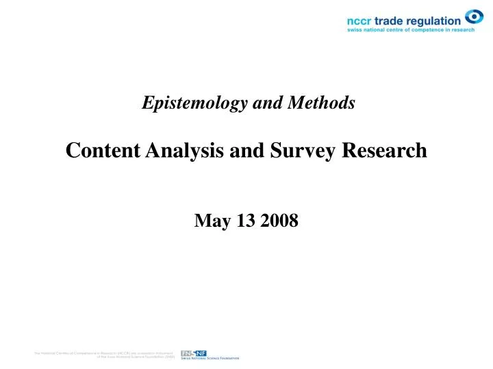 epistemology and methods content analysis and survey research may 13 2008
