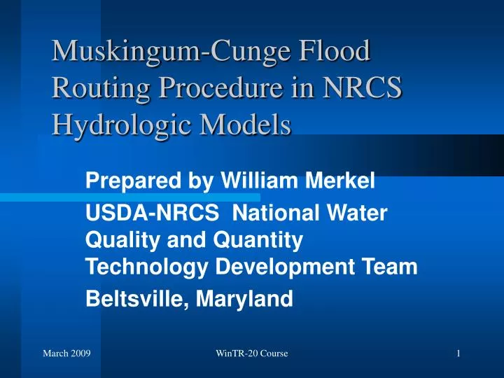 muskingum cunge flood routing procedure in nrcs hydrologic models