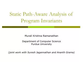 Static Path-Aware Analysis of Program Invariants