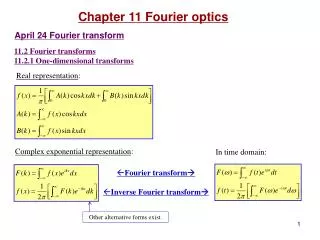 11.2 Fourier transforms 11.2.1 One-dimensional transforms