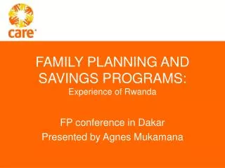 FAMILY PLANNING AND SAVINGS PROGRAMS: Experience of Rwanda